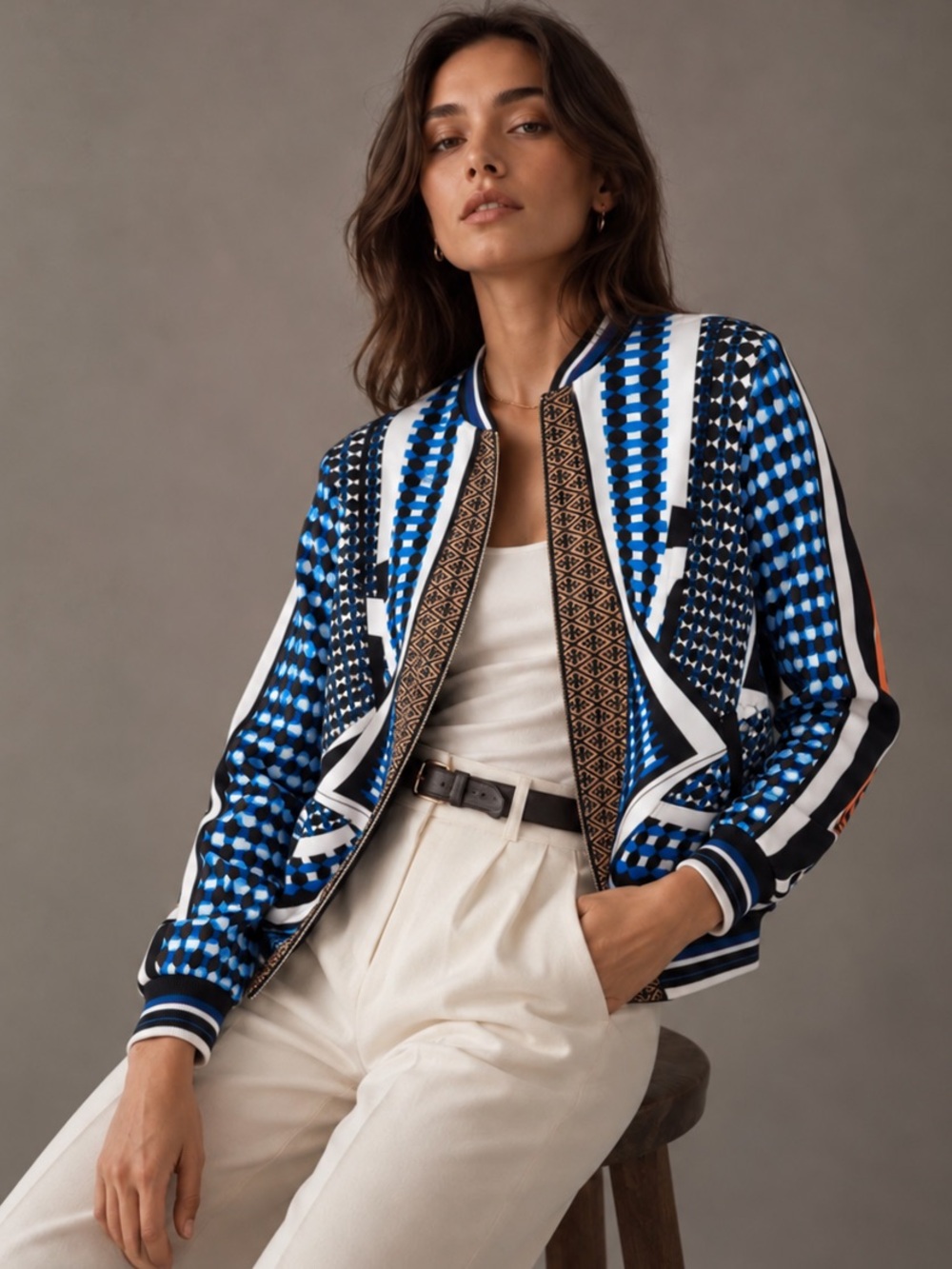 CLOVER CANYON | RARE Geometric Print Bomber Jacket Cuba Resortwear Capsule, Med